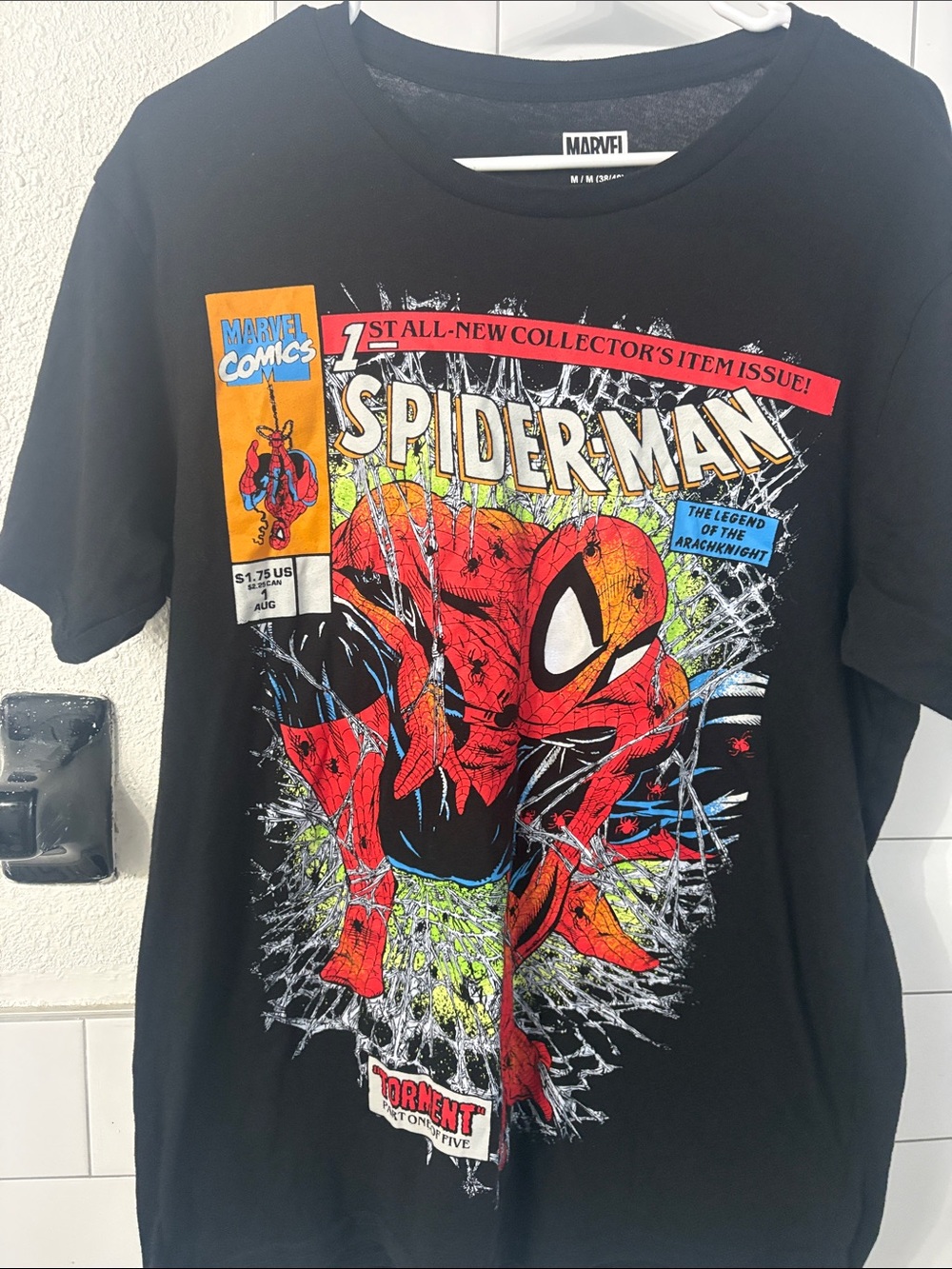 Marvel Spider-Man Comic Cover Tee - Black with Red & Blue Graphic